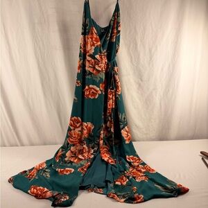 Lulus Floral Wrap  Maxi Dress with Orange and Green - SS